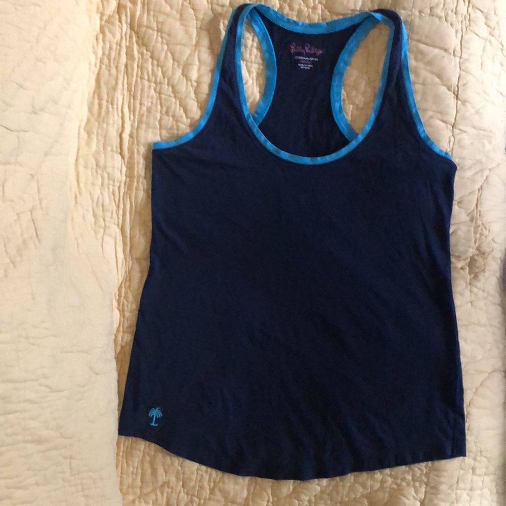 Lilly Pulitzer navy pima cotton tank top with aqua blue trim